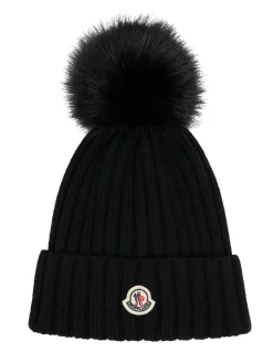 Logo virgin wool pom pom beanie