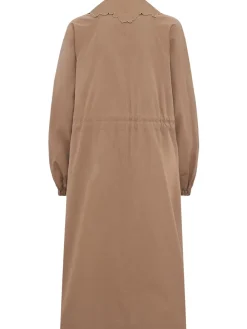 Long trench coat w/ embroidered collar