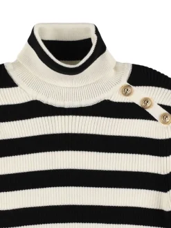 Maglia collo alto in lana e cotone a righe