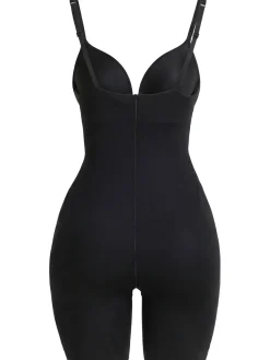 Nylon blend plunge mid thigh bodysuit