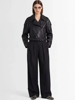 Oversize leather biker jacket