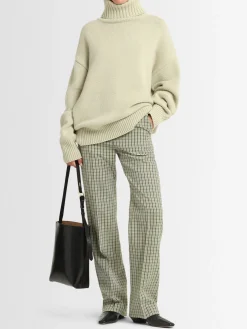 Pantaloni dritti in misto lana check