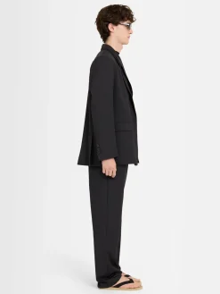 Pantaloni dritti in twill di lana con pinces