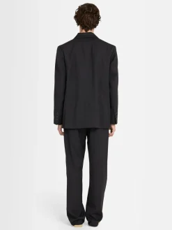 Pantaloni dritti in twill di lana con pinces