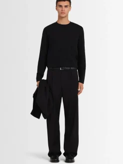 Pantaloni dritti in twill di lana con pinces