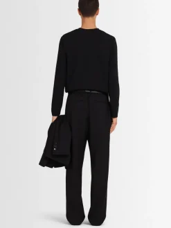 Pantaloni dritti in twill di lana con pinces