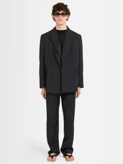 Pantaloni dritti in twill di lana con pinces