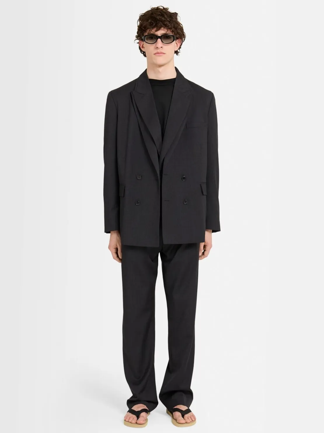 Pantaloni dritti in twill di lana con pinces