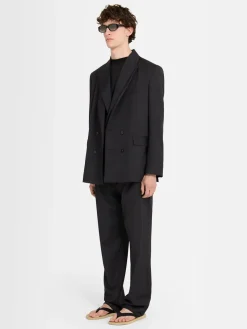 Pantaloni dritti in twill di lana con pinces