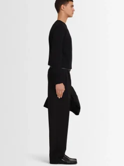 Pantaloni dritti in twill di lana con pinces