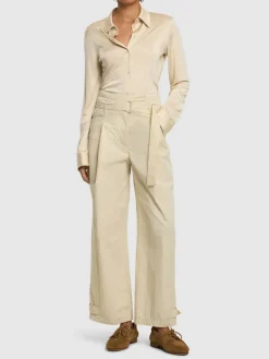 Pantaloni in misto cotone con doppia cintura