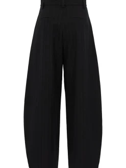 Pleated cotton blend barrel pants
