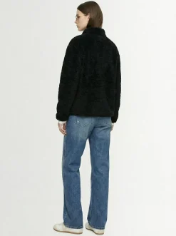 Plush zip-up mock neck jacket