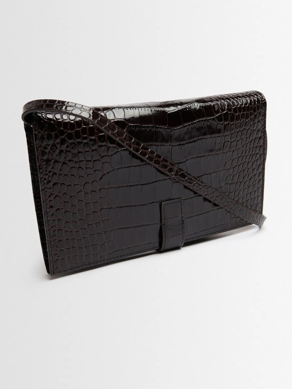 Pochette in pelle verniciata stampa coccodrillo