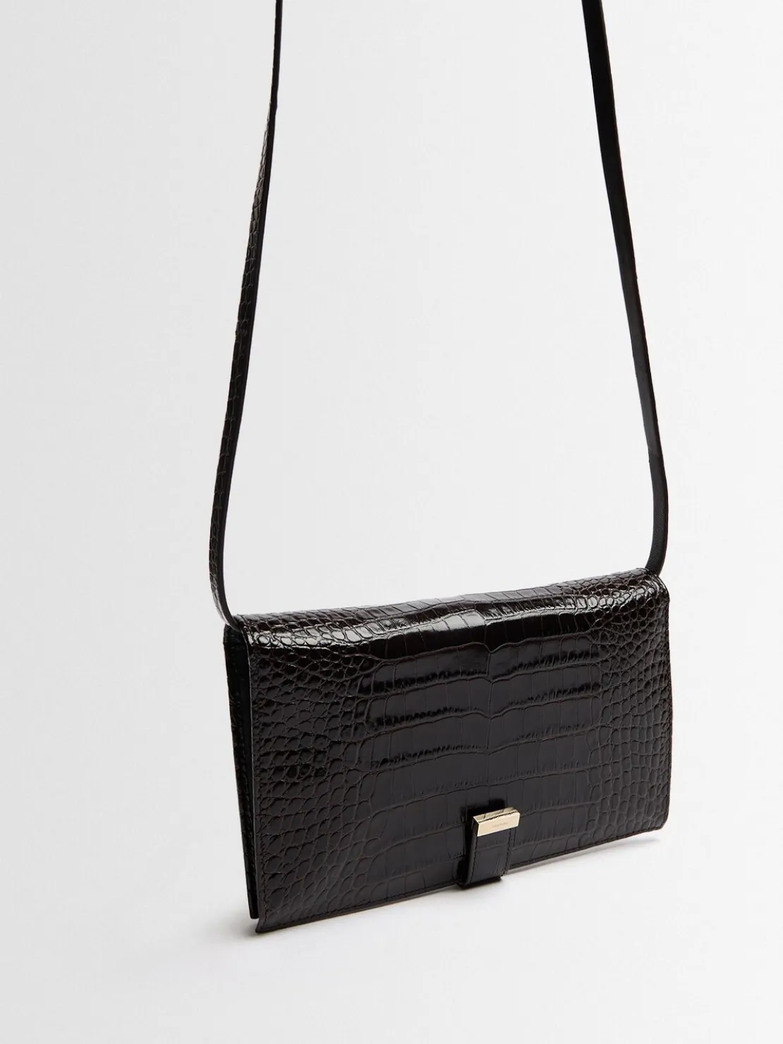 Pochette in pelle verniciata stampa coccodrillo
