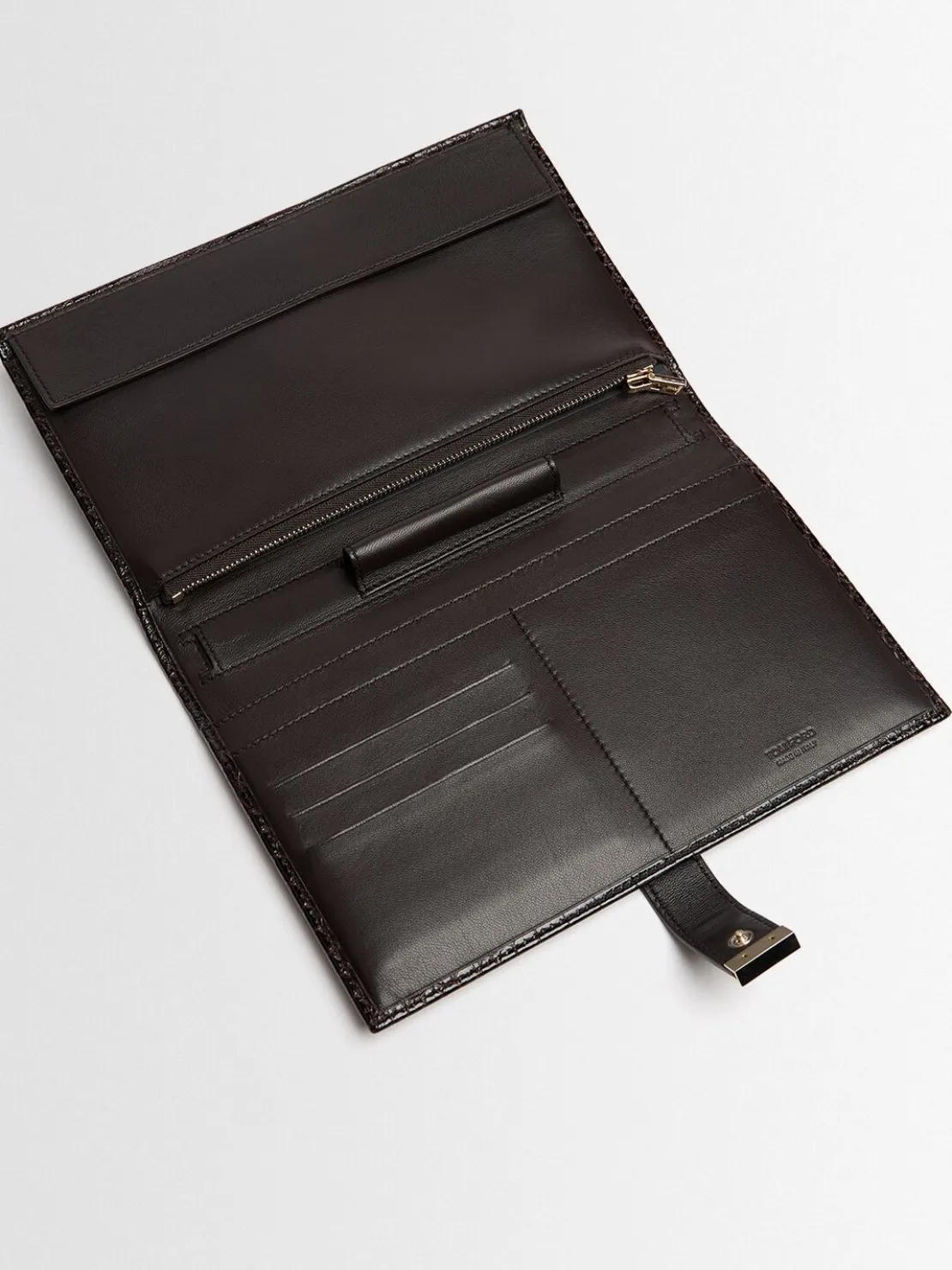 Pochette in pelle verniciata stampa coccodrillo