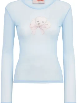 Poodle print long sleeve tulle top