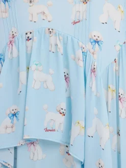 Poodle print ruffled maxi dress