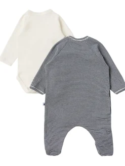 Printed cotton jersey romper & bodysuit