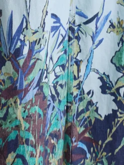 Printed denim wide jeans