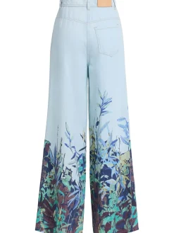Printed denim wide jeans