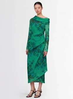 Printed organza midi dress