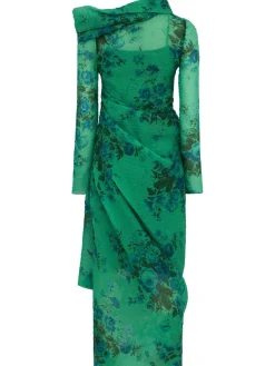 Printed organza midi dress