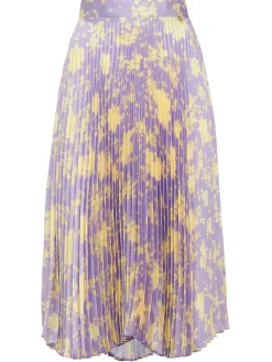 Printed plissé midi skirt