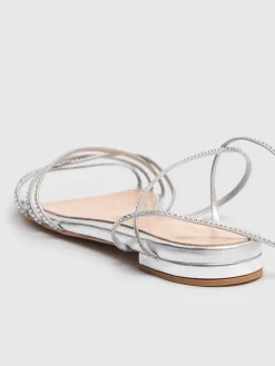 Sandali in pelle con cristalli 10mm