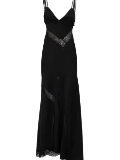 Satin long dress with lace
