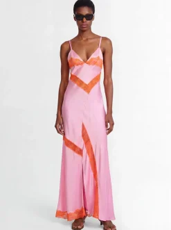 Satin long dress with lace