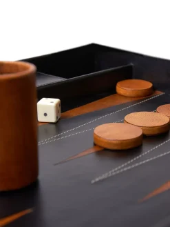 Set di Backgammon in pelle finitura nero laccato