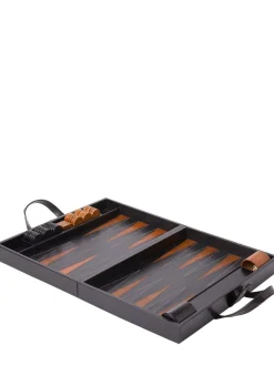 Set di Backgammon in pelle finitura nero laccato