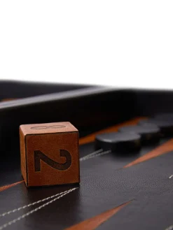 Set di Backgammon in pelle finitura nero laccato