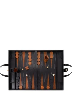 Set di Backgammon in pelle finitura nero laccato