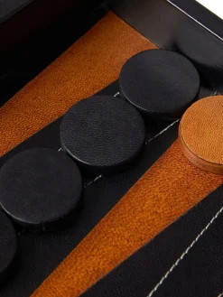 Set di Backgammon in pelle finitura nero laccato