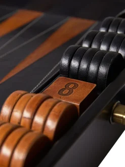Set di Backgammon in pelle finitura nero laccato