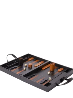 Set di Backgammon in pelle finitura nero laccato