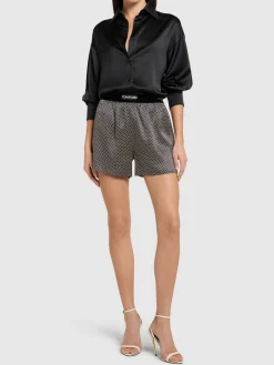Shorts in raso stretch stampa a pois