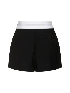 Shorts vita alta in lana plissé