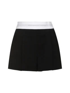 Shorts vita alta in lana plissé