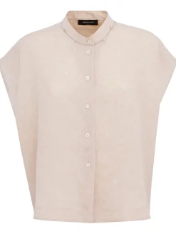 Sleeveless linen shirt w/ embroidery