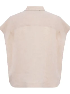 Sleeveless linen shirt w/ embroidery