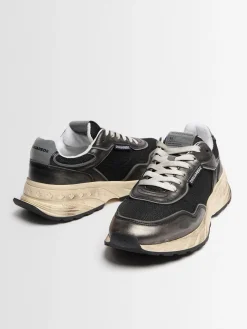 Sneakers in cotone e pelle con logo
