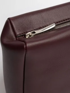 Squared compact silk leather clutch
