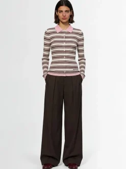 Striped cotton long sleeve polo shirt