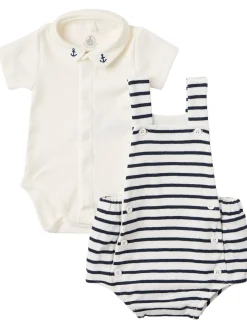 Striped cotton overalls & shirt