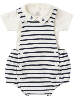 Striped cotton overalls & shirt