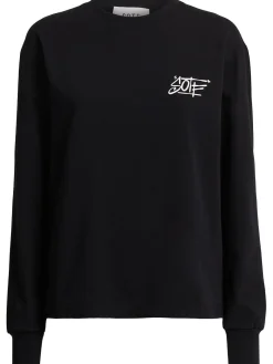 Tag printed cotton long sleeve T-shirt