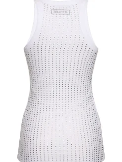 Tank top in jersey con cristalli